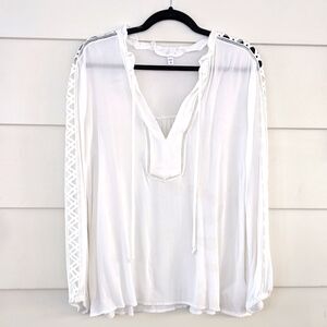 Express White Boho Blouse with Lace Details, Size M